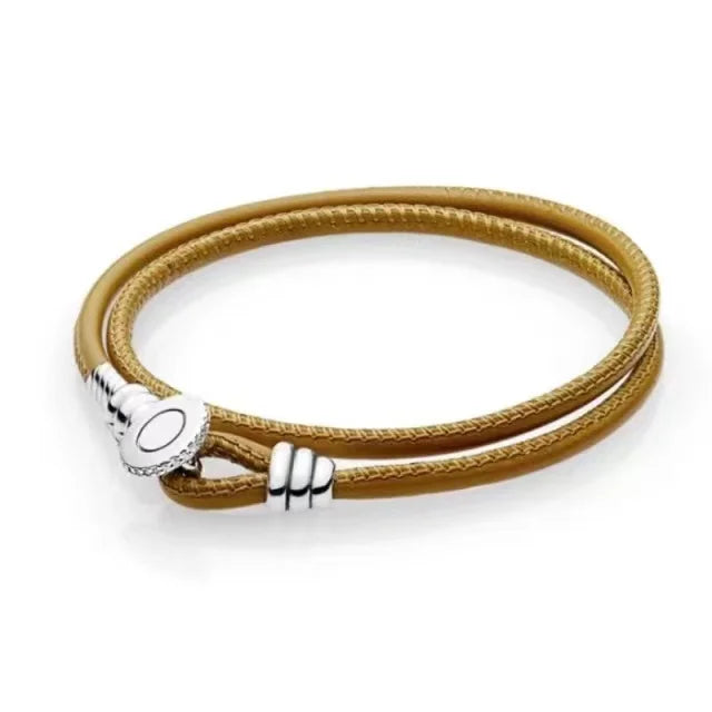 Leather Charm Bracelet with Barrel Clasp - Hot Style