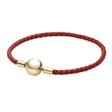 Hot Leather Ball & Barrel Clasp Charm Bracelet Bangle