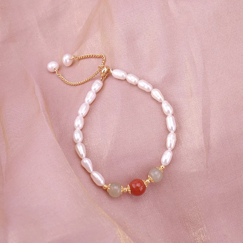 Pearl Bracelet Strawberry Moonstone Crystal String