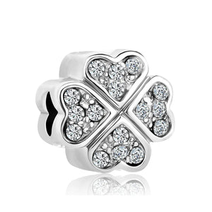 Silver 4-Leaf Clover Pendant Charm Bracelet DIY Women's Jewelry