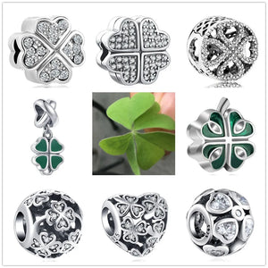 Silver 4-Leaf Clover Pendant Charm Bracelet DIY Women's Jewelry