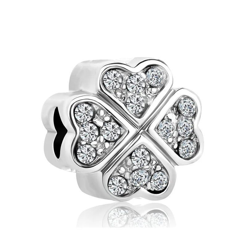 Silver 4-Leaf Clover Pendant Charm Bracelet DIY Women's Jewelry