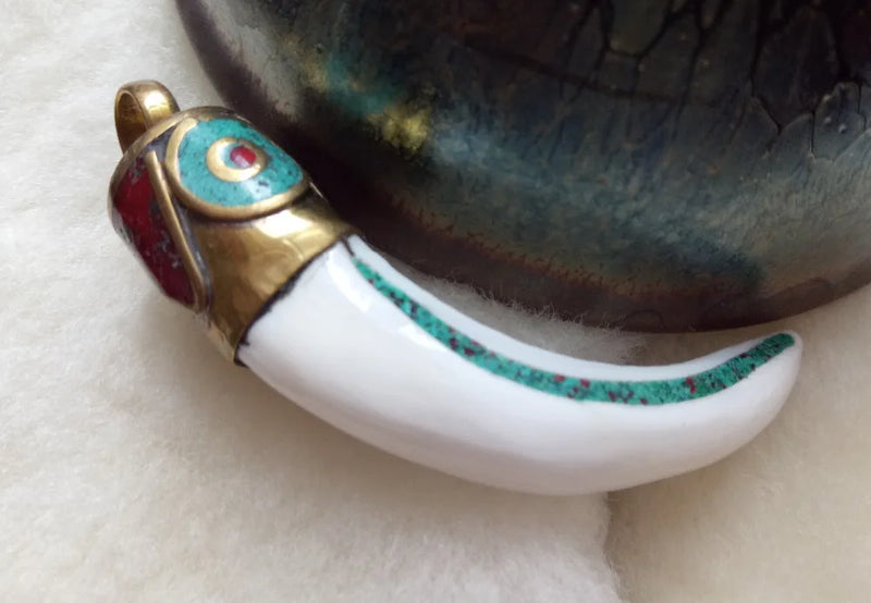 Tibet Wolf Teeth Bone Carving Pendant