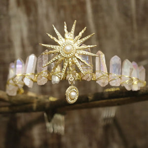 Sun Goddess Pink Crystal Crown Hair Accessories