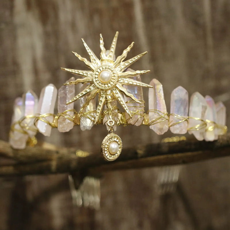 Sun Goddess Pink Crystal Crown Hair Accessories