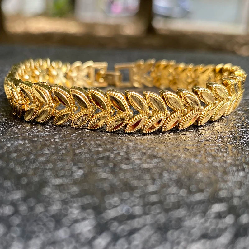 Thick Chain Bracelet Men Indian Link Bangle Male Jewelry 24k Plated