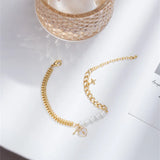 Thick Chain Link Splice Pearl Key Chain Bracelet for Women