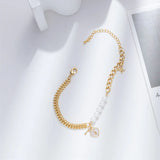 Thick Chain Link Splice Pearl Key Chain Bracelet for Women