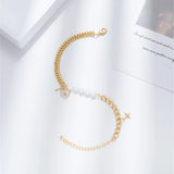 Thick Chain Link Splice Pearl Key Chain Bracelet for Women