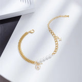 Thick Chain Link Splice Pearl Key Chain Bracelet for Women