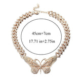 Cuban Link Chain Big Butterfly Necklace Rhinestone Choker Girls Jewelry