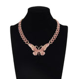 Cuban Link Chain Big Butterfly Necklace Rhinestone Choker Girls Jewelry