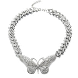 Cuban Link Chain Big Butterfly Necklace Rhinestone Choker Girls Jewelry