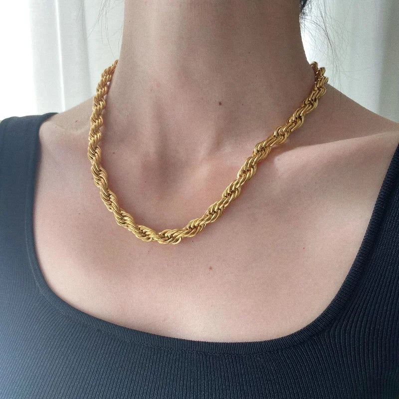 Thick Stainless Steel Chain Necklace Twisted Rope Choker