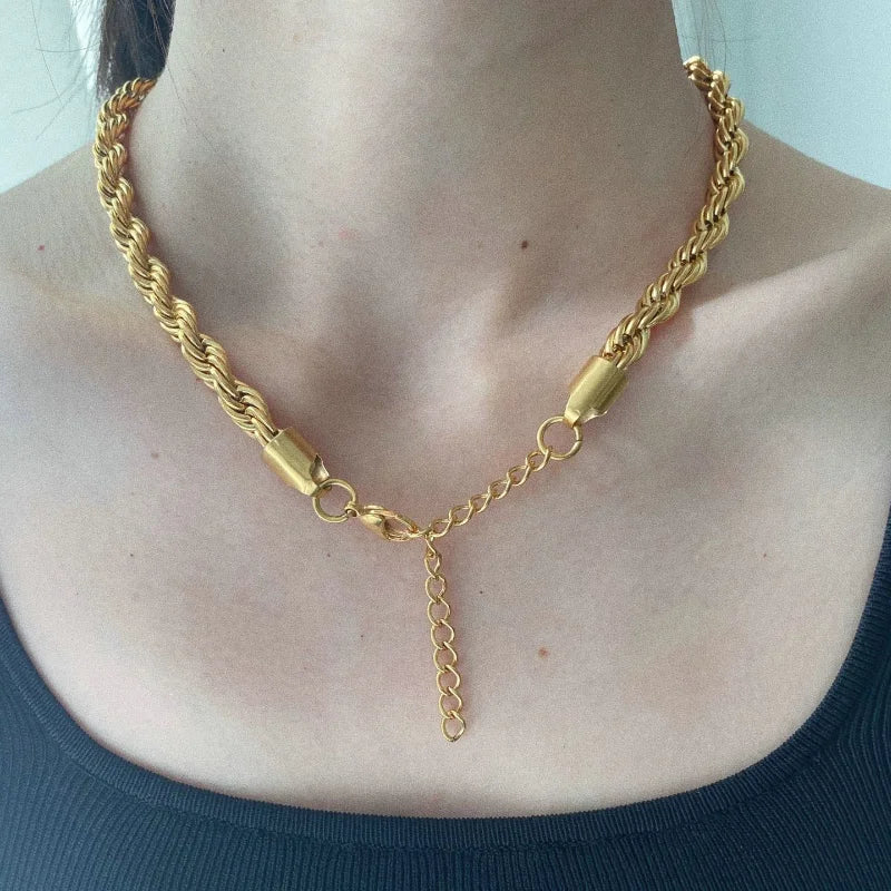 Thick Stainless Steel Chain Necklace Twisted Rope Choker