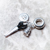 Thimble Scissors Button 925 Silver Dangle Charm