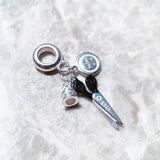 Thimble Scissors Button 925 Silver Dangle Charm