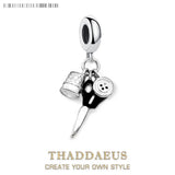 Thimble Scissors Button 925 Silver Dangle Charm
