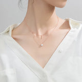 Silver 925 Lucky Bar Solitaire Pendant Double Rows Necklace C-D5204