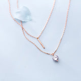 Silver 925 Lucky Bar Solitaire Pendant Double Rows Necklace C-D5204