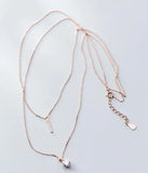 Silver 925 Lucky Bar Solitaire Pendant Double Rows Necklace C-D5204