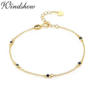 925 Sterling Silver CZ Beaded Chain Charm Bracelet For Women