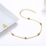 925 Sterling Silver CZ Beaded Chain Charm Bracelet For Women