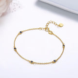 925 Sterling Silver CZ Beaded Chain Charm Bracelet For Women