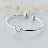 925 Sterling Silver Double Polished Rounds & Hollow Star of David Cuff Bangle