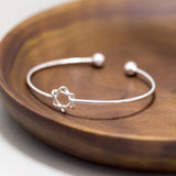 925 Sterling Silver Double Polished Rounds & Hollow Star of David Cuff Bangle