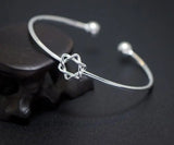 925 Sterling Silver Double Polished Rounds & Hollow Star of David Cuff Bangle