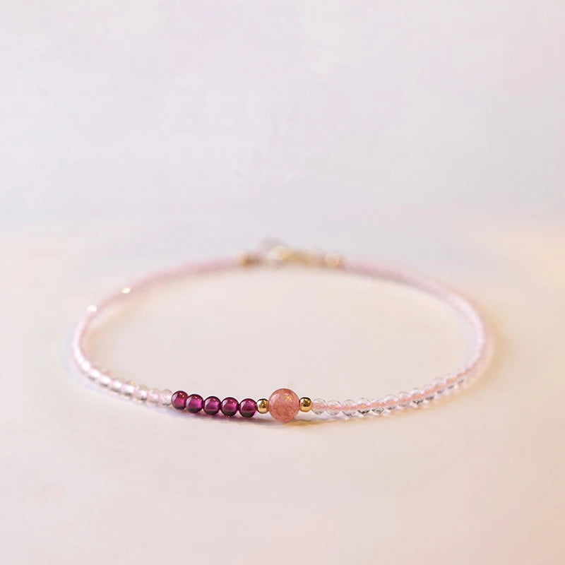 2mm Strawberry Quartz Beads Strand Bracelet Fine Jewelry