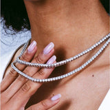 3mm CZ Tennis Chain Necklace HipHop Iced Out Bling Choker Jewelry