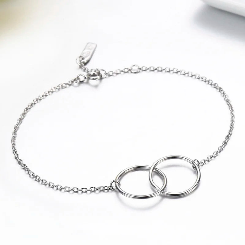 925 Silver Double Circles Infinity Chain Bracelet for Women