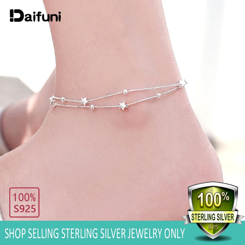 925 Silver Star Chains Anklet Foot Jewelry Leg Bracelet