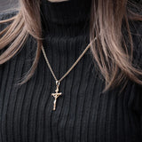 Thin Cross Crucifix Jesus Pendant Necklace 585 Rose Jewelry Christmas
