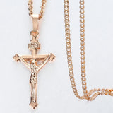 Thin Cross Crucifix Jesus Pendant Necklace 585 Rose Jewelry Christmas