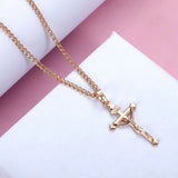 Thin Cross Crucifix Jesus Pendant Necklace 585 Rose Jewelry Christmas