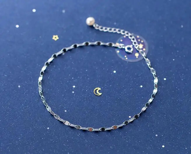 925 Sterling Silver Twist Coin Chain Anklet Bracelet
