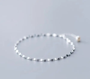 925 Sterling Silver Twist Coin Chain Anklet Bracelet