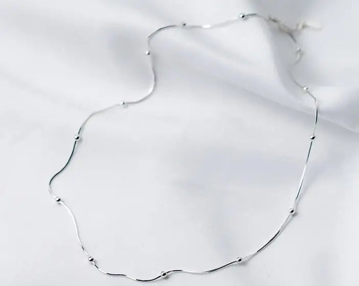 925 Sterling Silver Snake Bone Beaded Choker Necklace