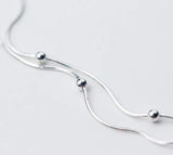 925 Sterling Silver Snake Bone Beaded Choker Necklace