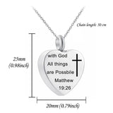 Christian Jewelry Cross Heart Pendant Urn Necklace Cremation Jewelry