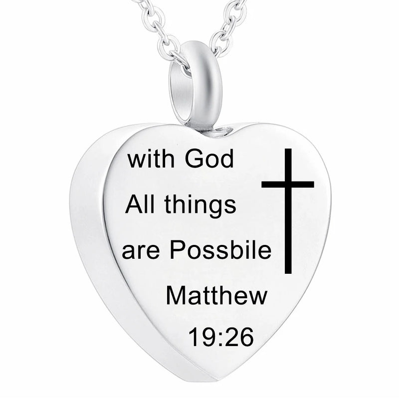 Christian Jewelry Cross Heart Pendant Urn Necklace Cremation Jewelry