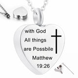 Christian Jewelry Cross Heart Pendant Urn Necklace Cremation Jewelry