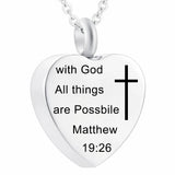 Christian Jewelry Cross Heart Pendant Urn Necklace Cremation Jewelry