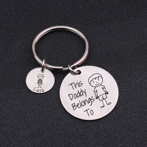 Personalized Daddy Belongs To Keychain Fathers Gift