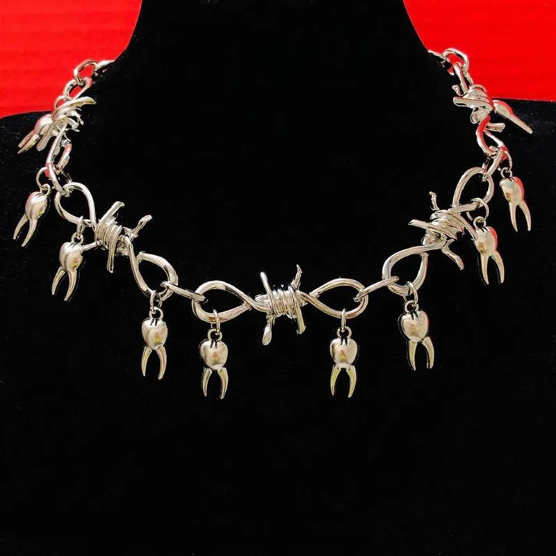 Thorns Teeth Ins Collarbone Chain Hipster Punk Hip-Hop Unisex Alloy Necklace