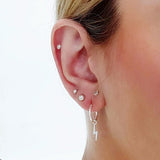 925 Silver Hoop Earrings with Cross Pendant and Lightning, Zirconia, 4mm