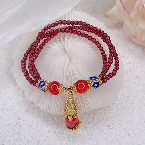 Three Circles Garnet Bracelet Lucky Pixiu Natural Stone Bracelets Women Jewelry